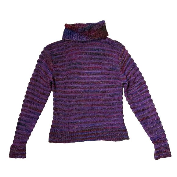 70s vintage long sleeve turtleneck sweater top fitted striped textured pattern. - Picture 1 of 6